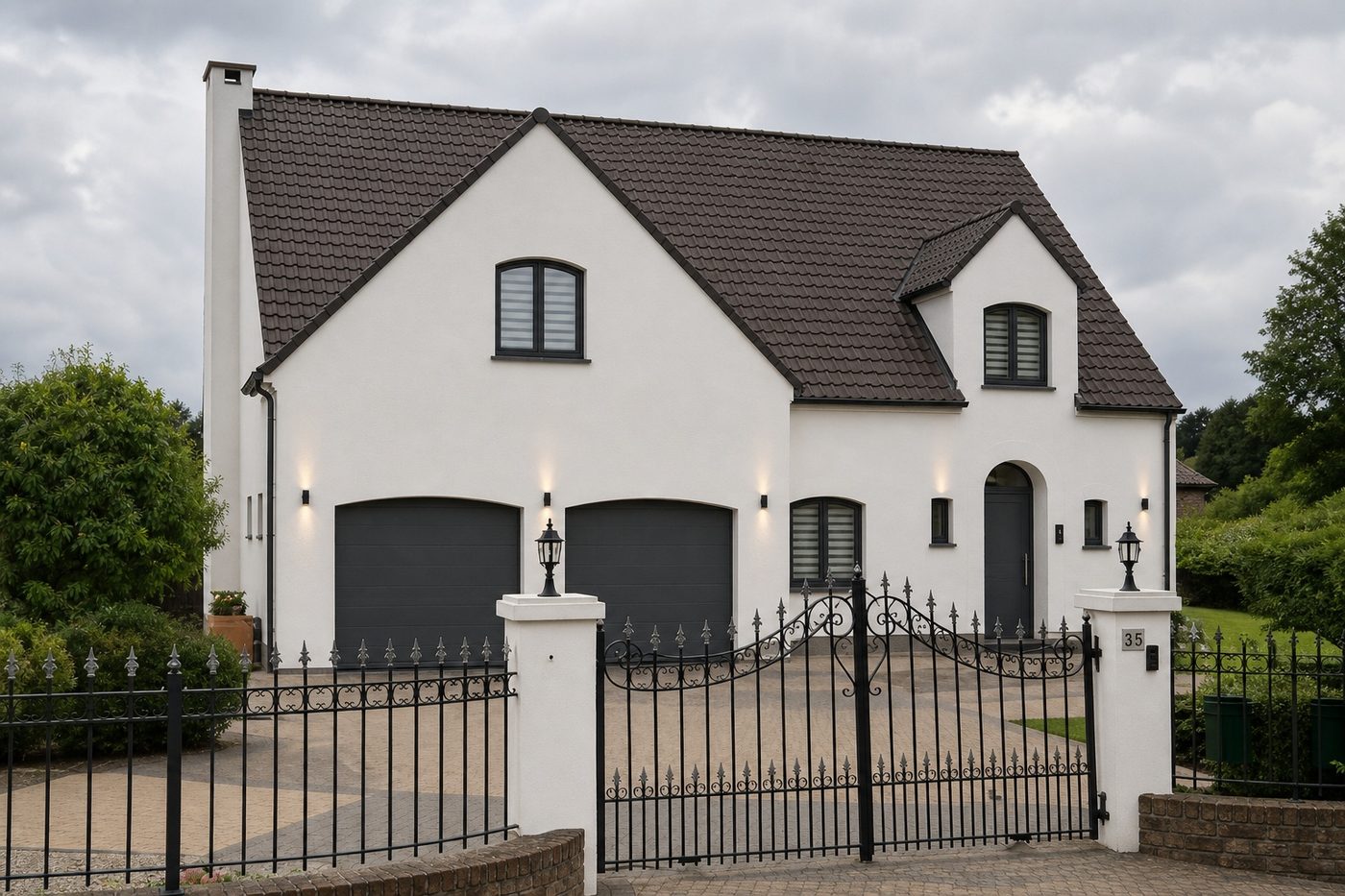 Render van een gevelrenovatie met moderne crepi-afwerking